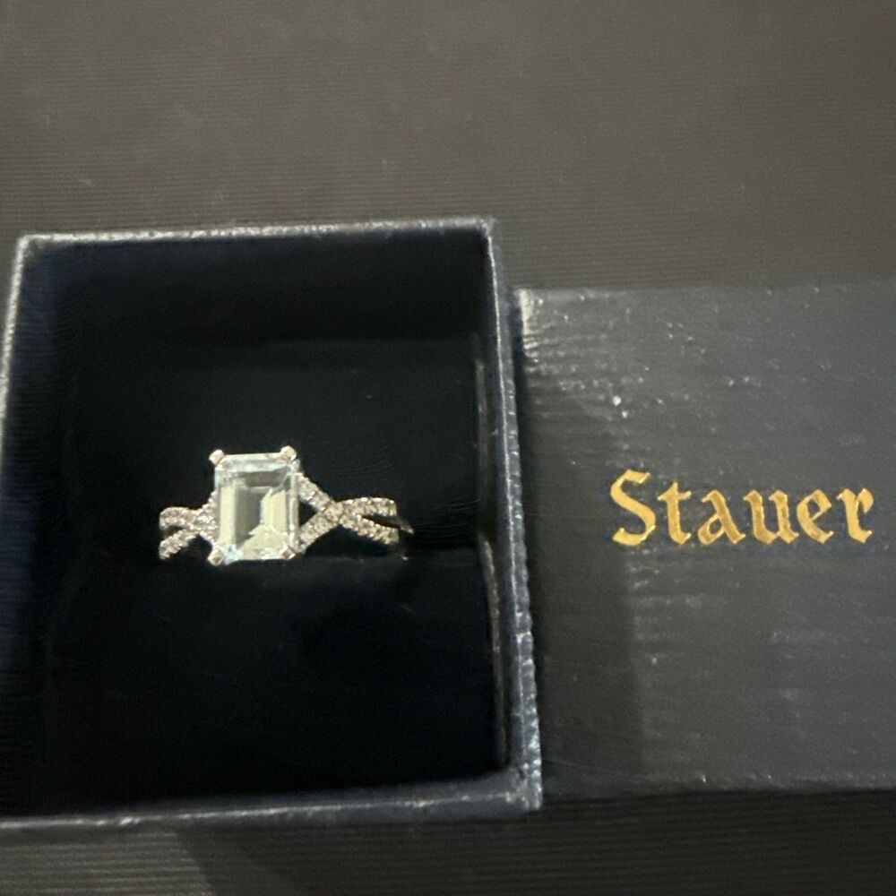 Stauer Womens Aquamarine Ice Ring Size 10-10.25 Sterling Silver & Lab Diamond